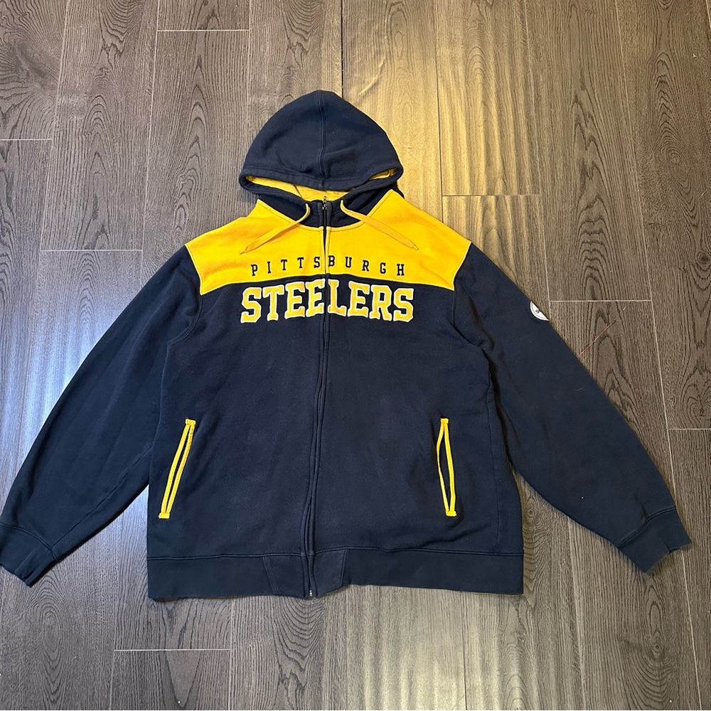 Y2K Pittsburgh Steelers NFL Full Zip Up Hoodie Adult 2XL Team Apparel Black Gold
